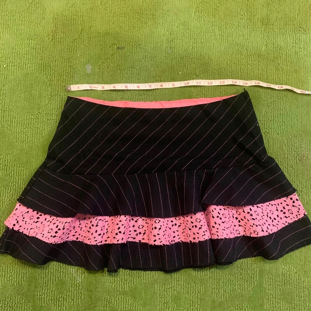 Black and White Pinstripe Skirt with Pink Lace Detail